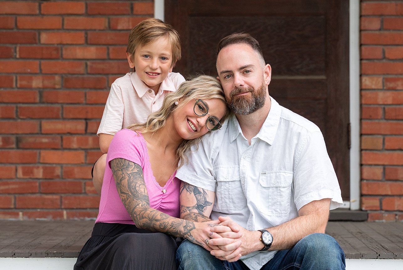 Cozy family portrait at Smeltzer House in Sherwood Park