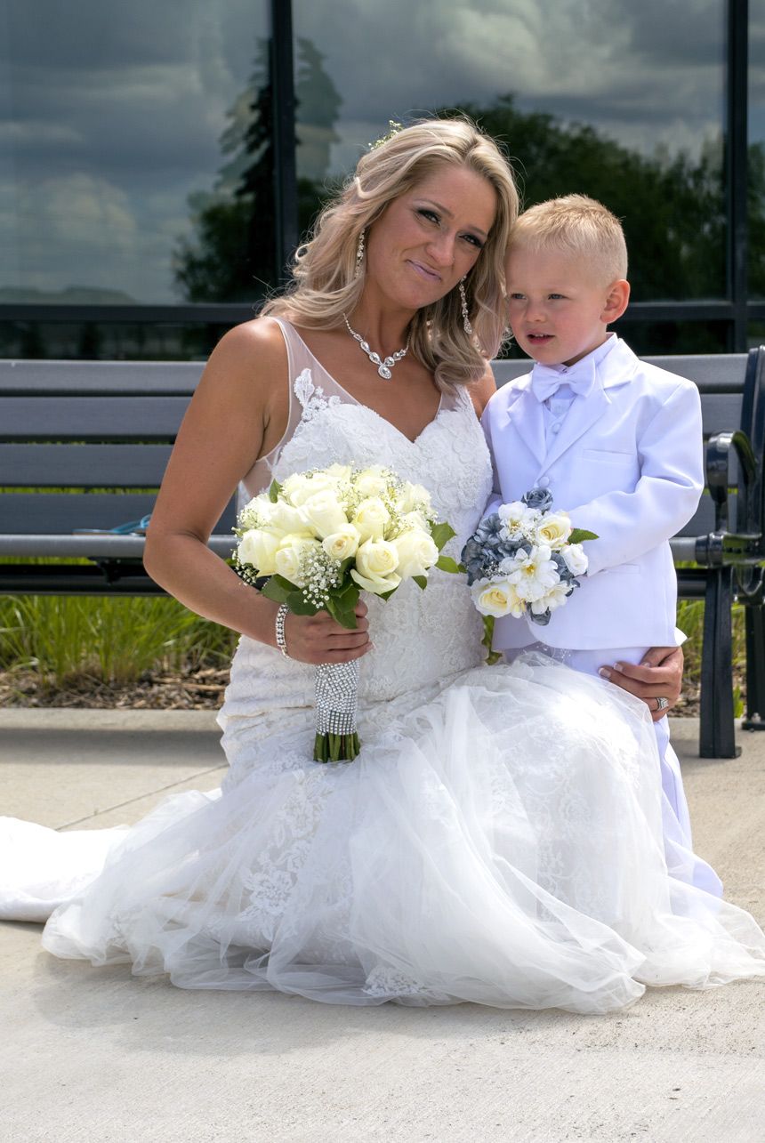 Mother-bride-with-son-outdoors-church-in-Sherwood-Park